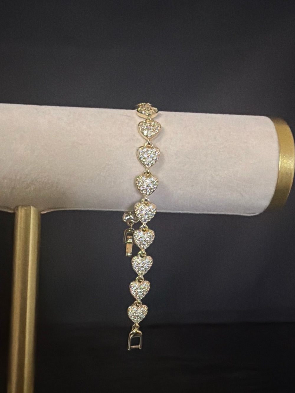 Gold plated Heart Link Bracelet with Pavé Crystals - Women Jewelry